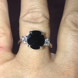 Genuine Black Faceted Spinel with White Topaz Size 10 925 Sterling Silver